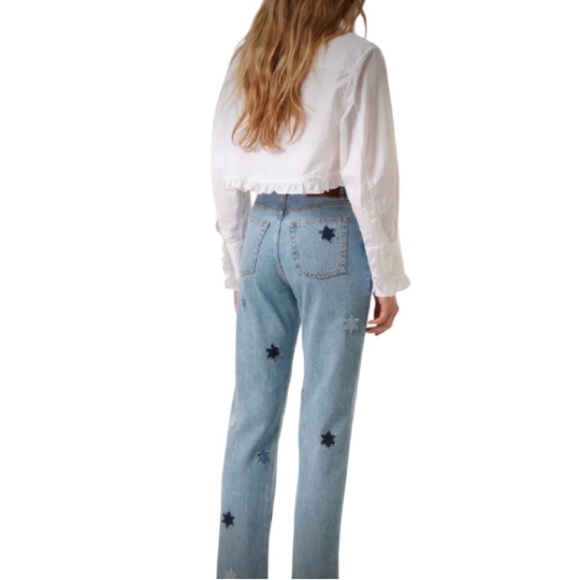 Tresse Paris Denim Star Patches High Rise Straight Leg Jeans NWT - Picture 5 of 16